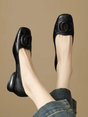 Square Toe Leather Flats for Women