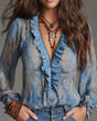 Retro Ruffle Sleeve Blouse for Women