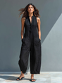 Sleeveless Button Front Jumpsuit for Women