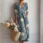Floral Linen Midi Dress for Women