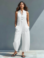 Sleeveless Button Front Jumpsuit for Women