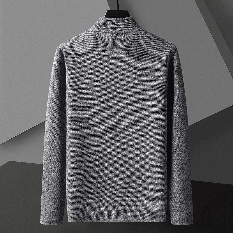 Textured knit gilet with high collar, button front and flap pockets for men