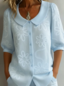 Women's Floral Button-Front Round-Neck Top