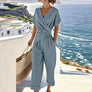Women's Draped Two-Piece V-Neck Set