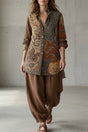 Printed Button-Up Two-Piece Set for Women